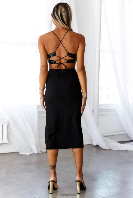 Clothing Hello Molly Bask In The Night Midi Dress Black Sequin 866R43680
