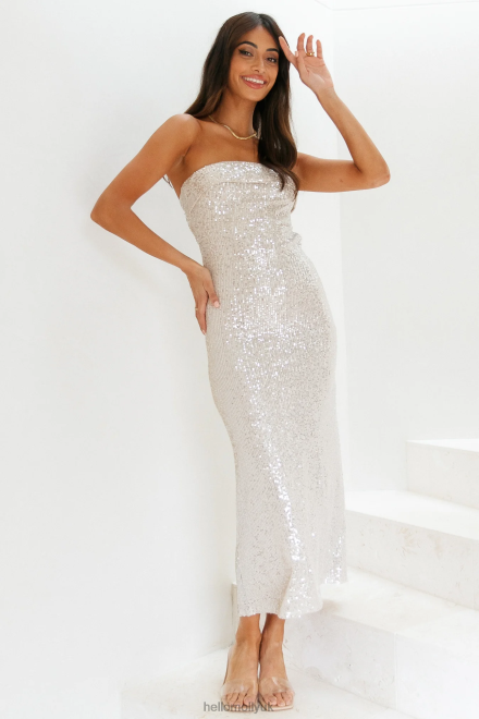 Clothing Hello Molly Chilling On My Own Maxi Dress Beige Sequin 866R46672