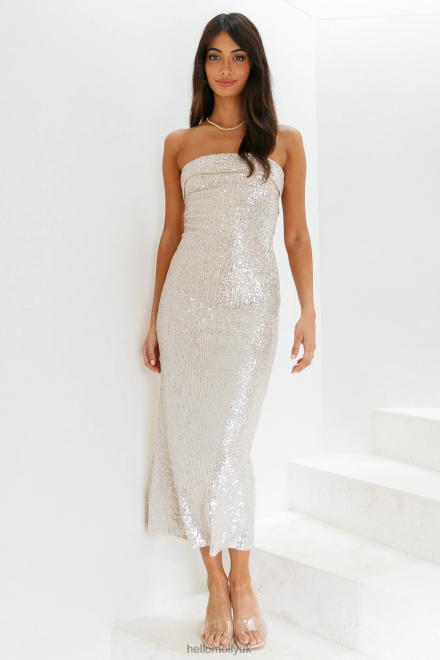 Clothing Hello Molly Chilling On My Own Maxi Dress Beige Sequin 866R46672
