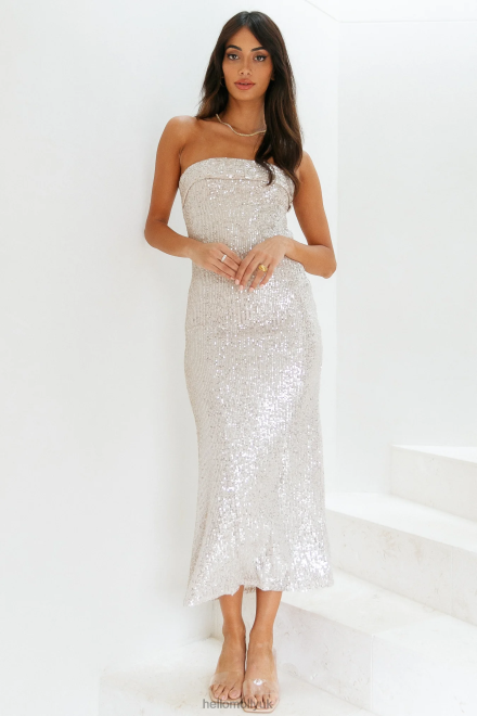 Clothing Hello Molly Chilling On My Own Maxi Dress Beige Sequin 866R46672