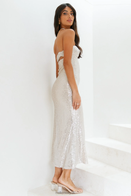 Clothing Hello Molly Chilling On My Own Maxi Dress Beige Sequin 866R46672