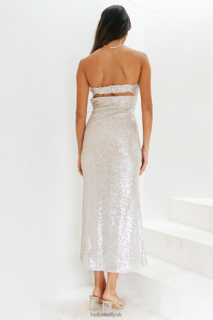 Clothing Hello Molly Chilling On My Own Maxi Dress Beige Sequin 866R46672
