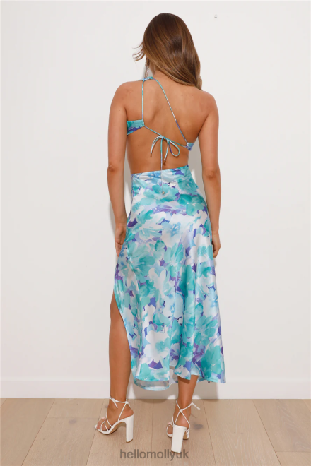 Clothing Hello Molly Color Splash Satin Midi Dress Blue 866R45282