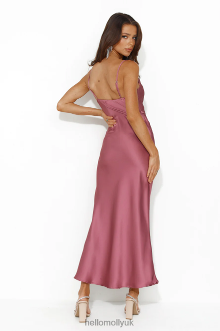 Clothing Hello Molly Gleaming Silk Satin Midi Dress Plum 866R45058