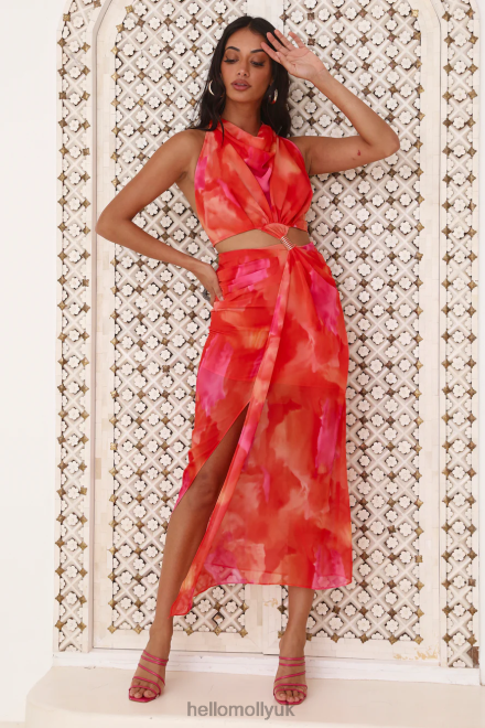 Clothing Hello Molly Golden Hour Drinks Midi Dress Orange 866R44328