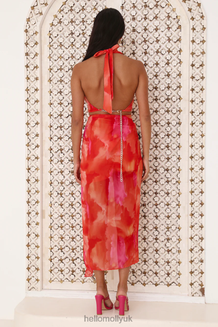 Clothing Hello Molly Golden Hour Drinks Midi Dress Orange 866R44328