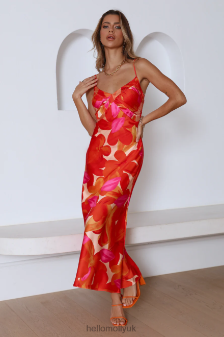 Clothing Hello Molly Having Fun Satin Midi Dress Red 866R44226