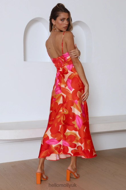 Clothing Hello Molly Having Fun Satin Midi Dress Red 866R44226