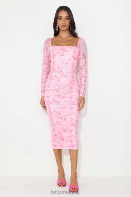 Clothing Hello Molly Hey There Gorg Long Sleeve Mesh Midi Dress Pink 866R45008