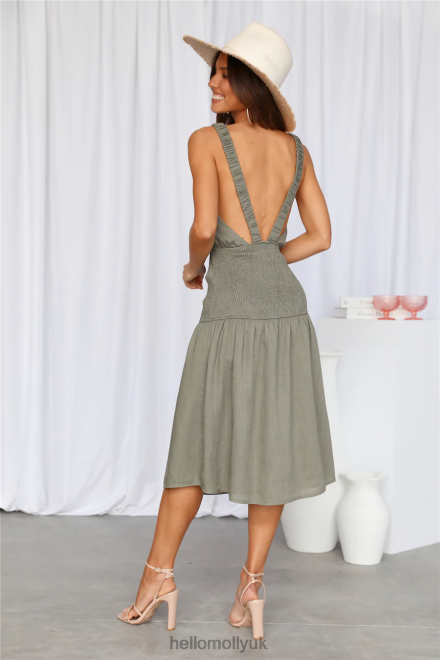 Clothing Hello Molly Into My Eyes Midi Dress Olive 866R44104