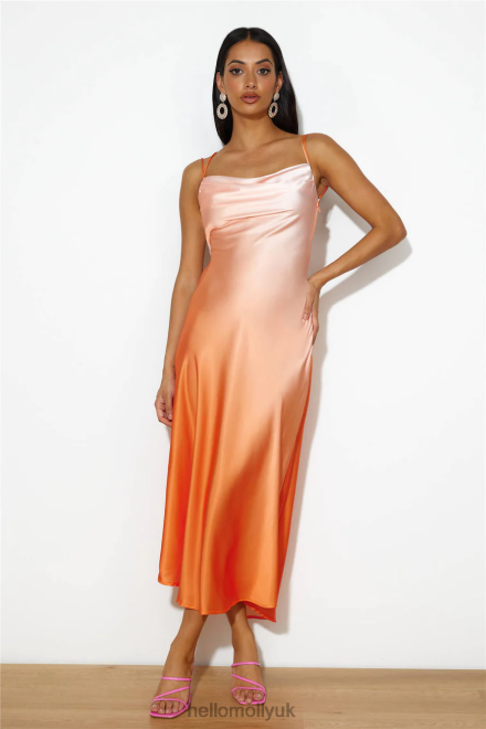 Clothing Hello Molly Luxe Ombre Midi Dress Orange 866R44718