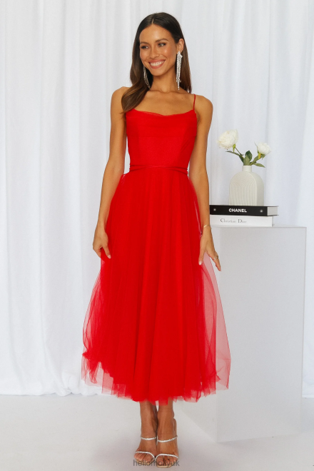 Clothing Hello Molly Signal My Way Tulle Midi Dress Red 866R43558