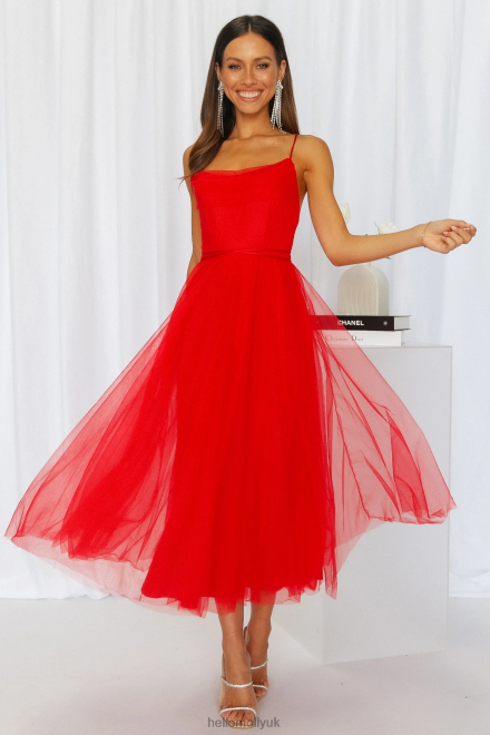 Clothing Hello Molly Signal My Way Tulle Midi Dress Red 866R43558