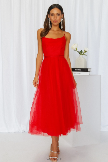 Clothing Hello Molly Signal My Way Tulle Midi Dress Red 866R43558