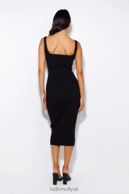 Clothing Hello Molly Simple Love Ribbed Midi Dress Black 866R45370