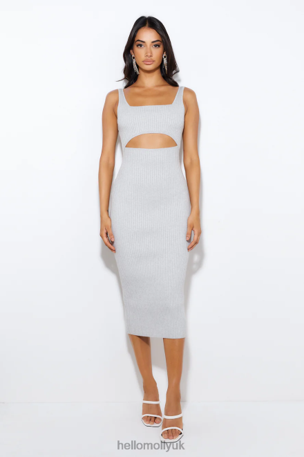 Clothing Hello Molly Simple Love Ribbed Midi Dress Grey 866R45188