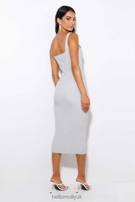 Clothing Hello Molly Simple Love Ribbed Midi Dress Grey 866R45188