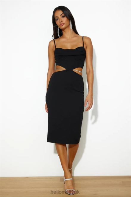Clothing Hello Molly Sipping Cocktails Midi Dress Black 866R45216