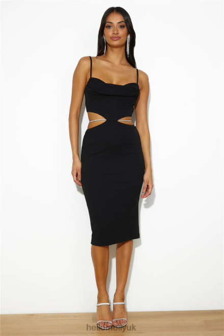 Clothing Hello Molly Sipping Cocktails Midi Dress Black 866R45216