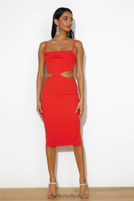 Clothing Hello Molly Sipping Cocktails Midi Dress Red 866R45048