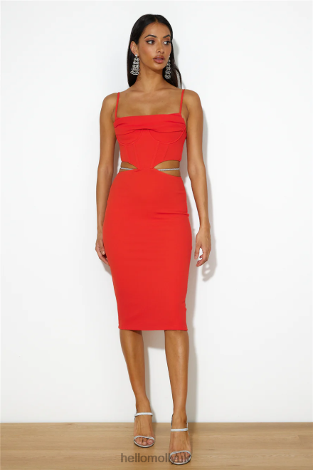 Clothing Hello Molly Sipping Cocktails Midi Dress Red 866R45048