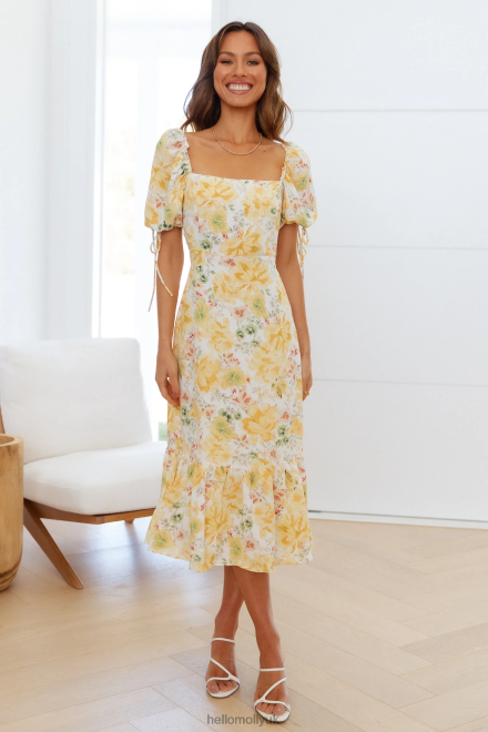 Clothing Hello Molly Soft Love Midi Dress Yellow 866R44744