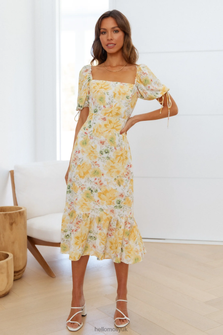 Clothing Hello Molly Soft Love Midi Dress Yellow 866R44744