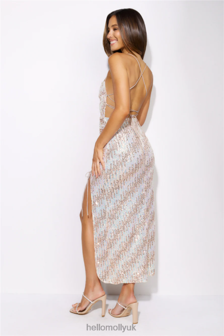 Clothing Hello Molly Sparkly Eyes Sequin Midi Dress Champagne 866R45162