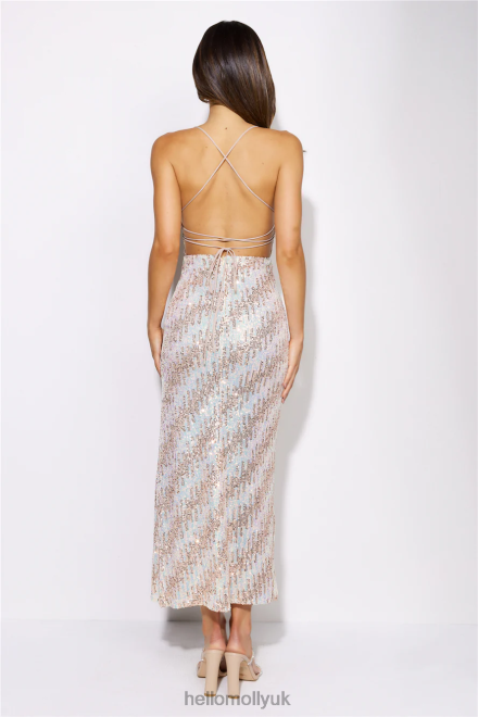 Clothing Hello Molly Sparkly Eyes Sequin Midi Dress Champagne 866R45162