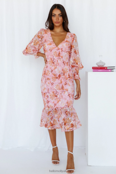 Clothing Hello Molly Stories From The Garden Midi Dress Pink 866R44080