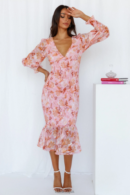 Clothing Hello Molly Stories From The Garden Midi Dress Pink 866R44080