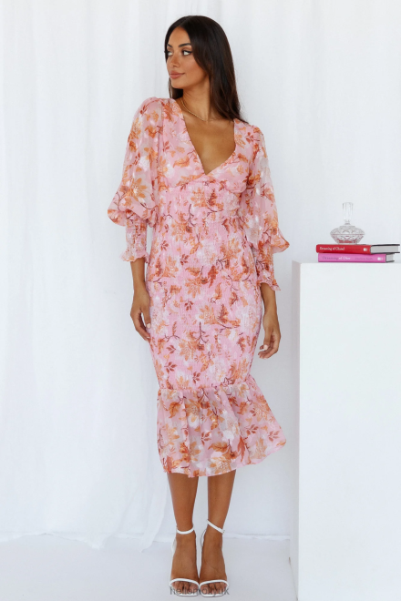 Clothing Hello Molly Stories From The Garden Midi Dress Pink 866R44080