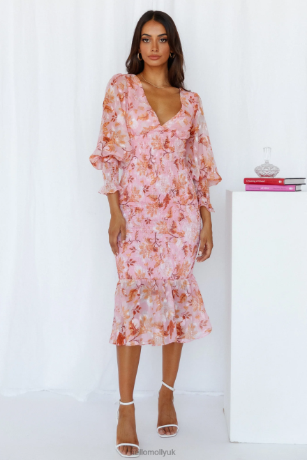 Clothing Hello Molly Stories From The Garden Midi Dress Pink 866R44080
