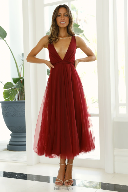 Clothing Hello Molly Summer Cinderella Midi Dress Wine 866R43566
