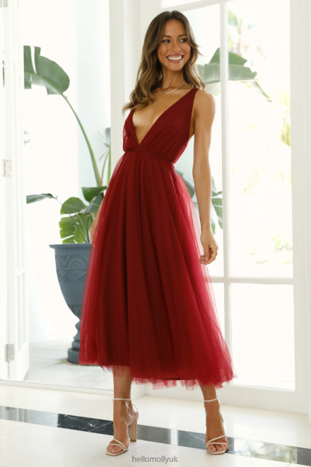Clothing Hello Molly Summer Cinderella Midi Dress Wine 866R43566