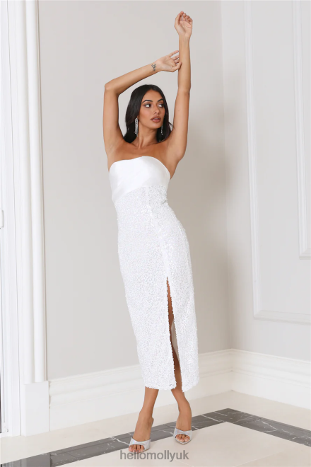 Clothing Hello Molly Yes To Shimmer Sequin Midi Dress White 866R44890