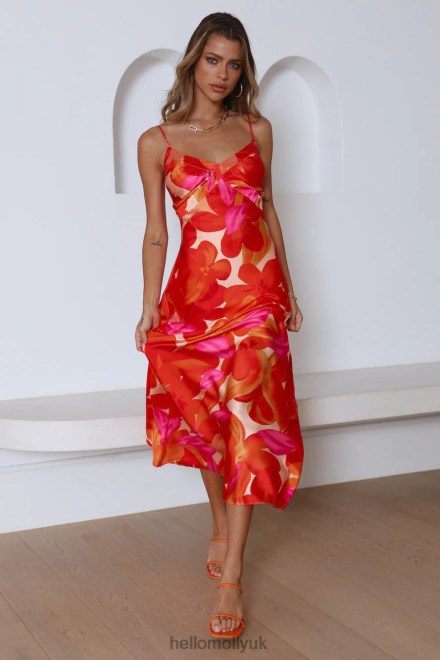 Clothing Hello Molly Having Fun Satin Midi Dress Red 866R44226