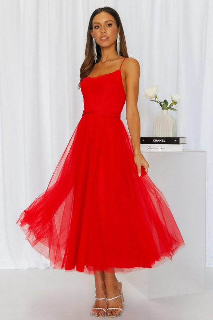 Clothing Hello Molly Signal My Way Tulle Midi Dress Red 866R43558
