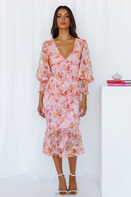Clothing Hello Molly Stories From The Garden Midi Dress Pink 866R44080
